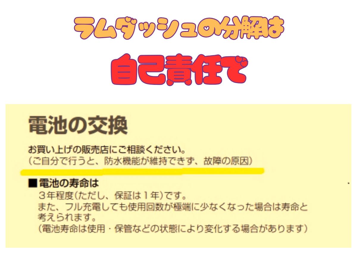 ラムダッシュの取説では電池交換は取扱店でとある